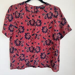 Madewell Silk Top Red Blue Floral Sz S Short Sleeve